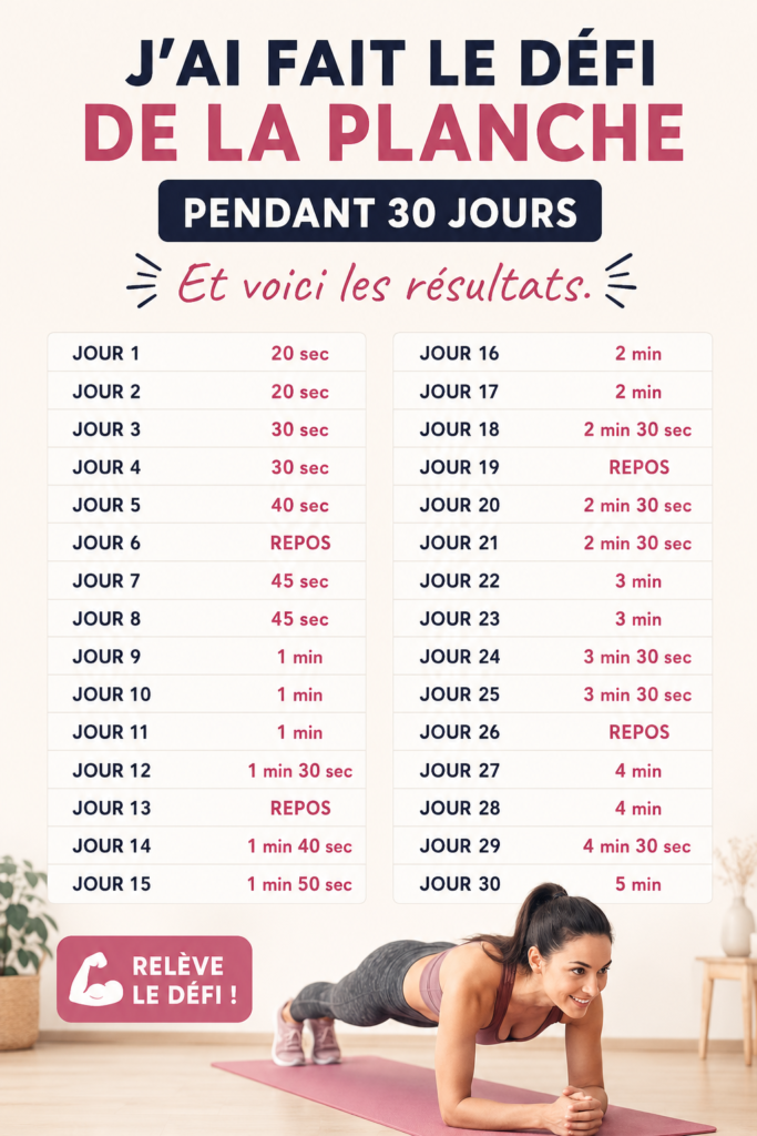 Femme effectuant une planche pour relever un défi de fitness