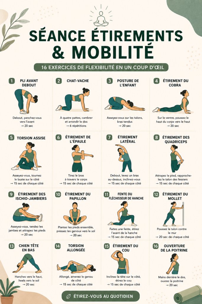 Une femme en train de faire des étirements au lever du soleil pour améliorer sa flexibilité.