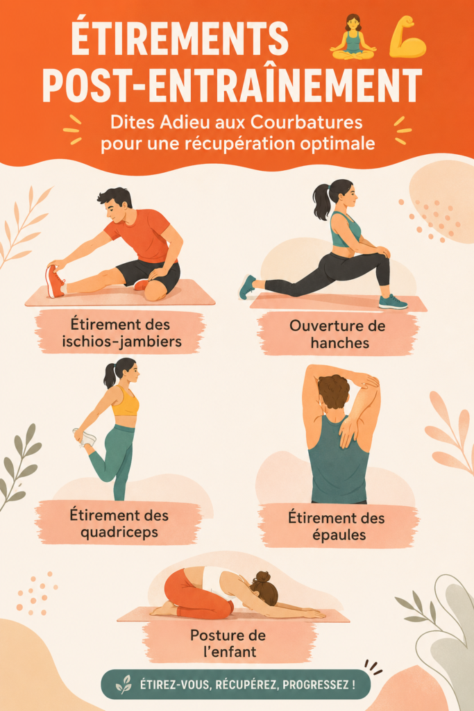 Femme en train de faire des étirements post-entraînement sur un tapis