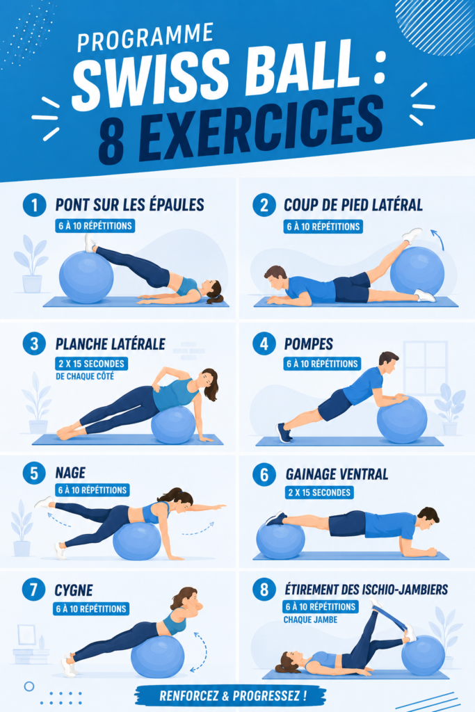 Femme effectuant des exercices sur un swiss ball dans un salon cosy