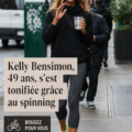 Kelly Bensimon souriante dans une tenue de sport après une séance de spinning