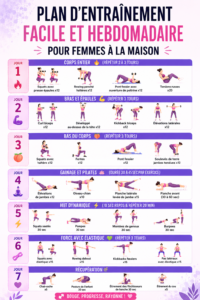 Femmes s'entraînant à la maison avec un programme d'exercises hebdomadaire
