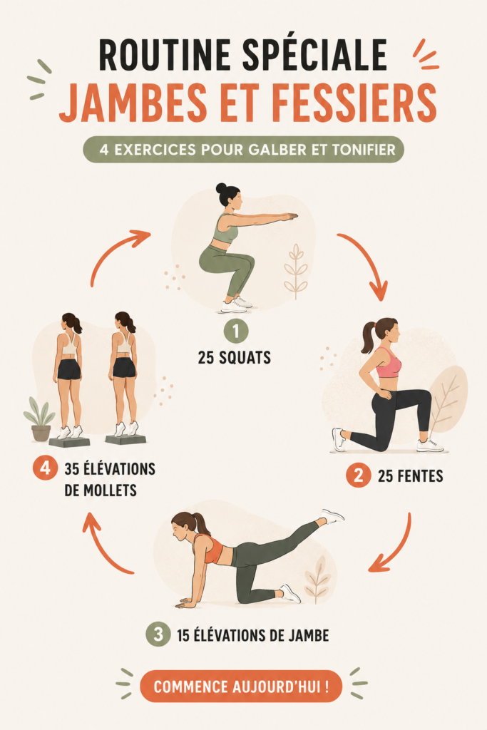 Femme effectuant des exercices pour galber ses jambes et fessiers.