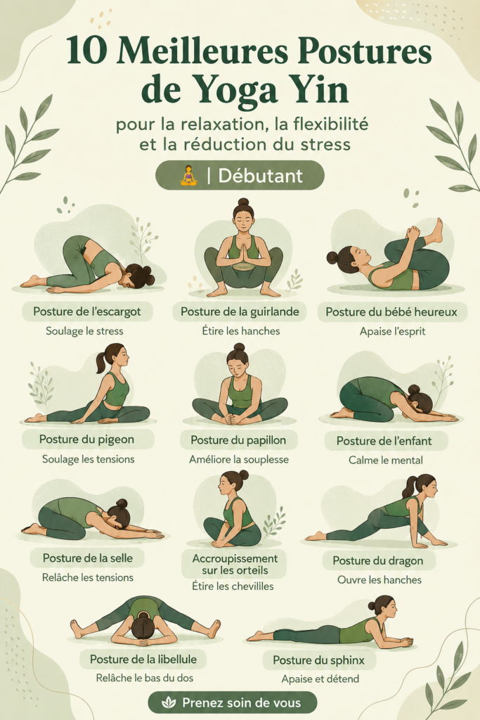 Femme pratiquant le yin yoga pour la relaxation et le stress dans un environnement calme.