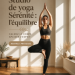 Femme pratiquant la posture assise en yoga, entourée d'une ambiance sereine et apaisante.