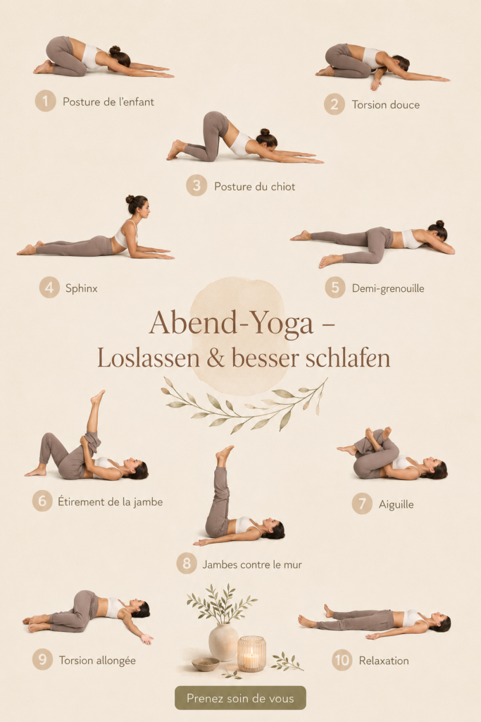 Femme pratiquant le yoga du soir dans un cadre apaisant