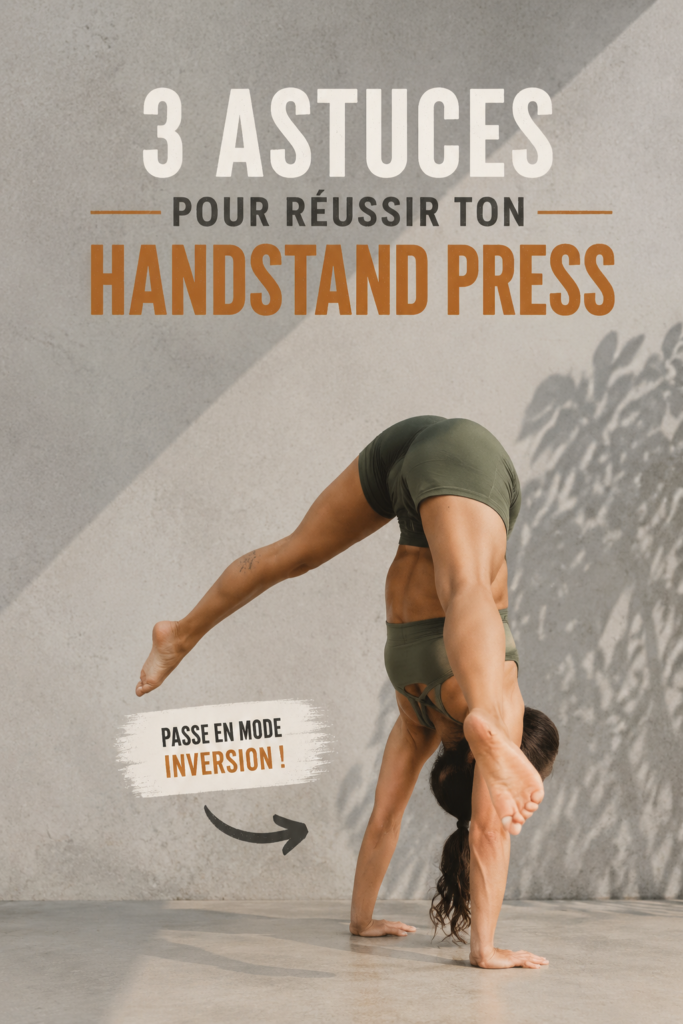 Femme effectuant un presse en équilibre sur les mains, démontrant force et technique.
