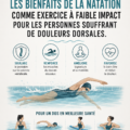 Femme nageant paisiblement dans une piscine, soulageant ses douleurs dorsales.