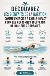 Femme nageant paisiblement dans une piscine, soulageant ses douleurs dorsales.