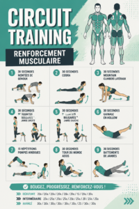 Femme effectuant un circuit training à la maison avec des poids légers