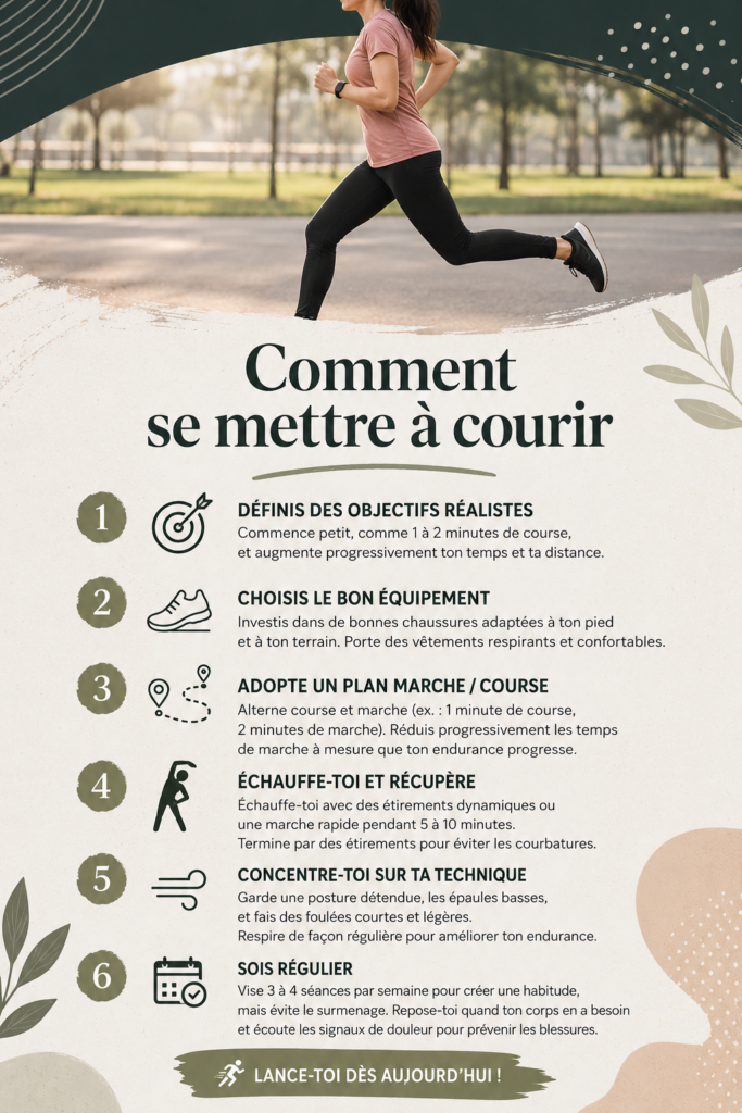 Femme courant dans un parc, illustrant le bien-être physique et mental que la course apporte.