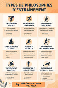 Femmes pratiquant différentes philosophies d'entraînement lors d'une séance de fitness.