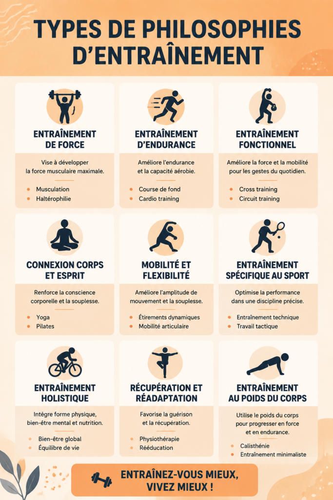 Femmes pratiquant différentes philosophies d'entraînement lors d'une séance de fitness.