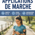 Une femme marchant dans un parc en utilisant une application de marche sur son smartphone.