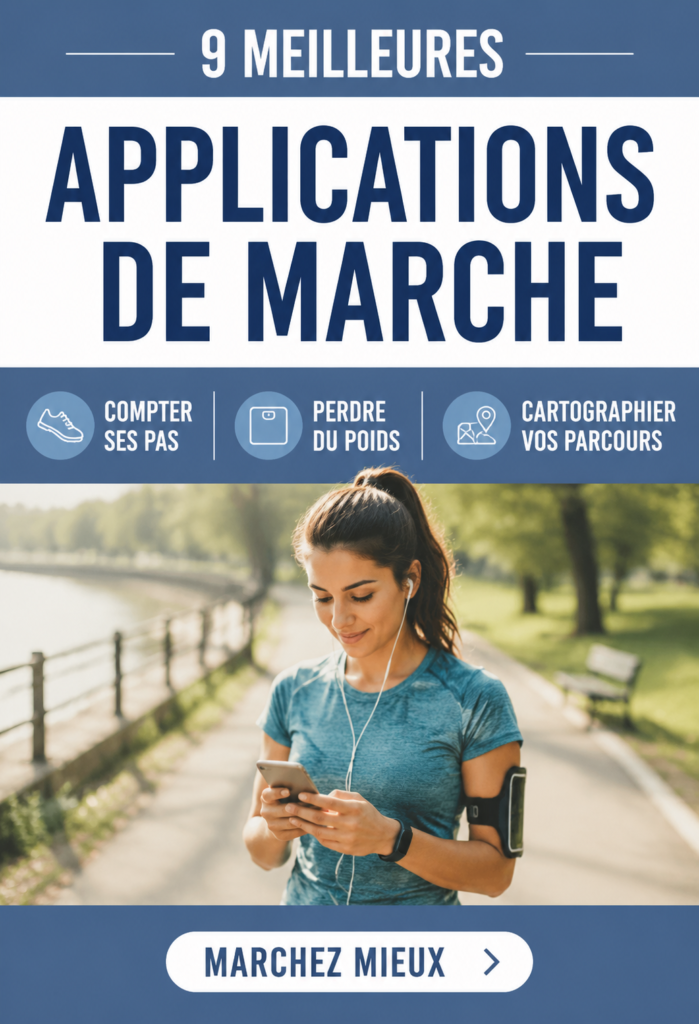 Une femme marchant dans un parc en utilisant une application de marche sur son smartphone.
