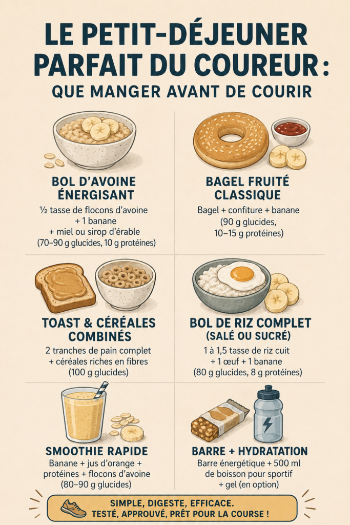 Femme préparant un petit-déjeuner sain avec des fruits, des céréales et du yaourt pour bien commencer sa journée de course.