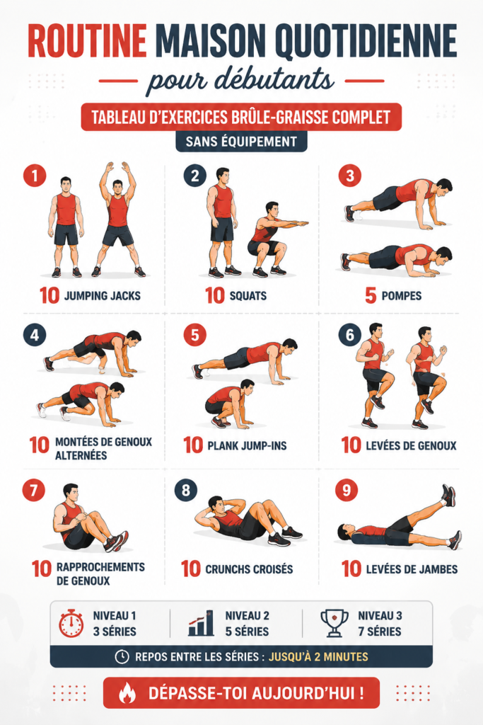 Une femme effectuant une routine d'exercices à la maison.