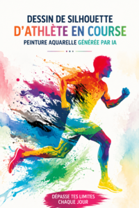 Silhouette athlétique en aquarelle sur fond coloré, représentant le mouvement du sport.