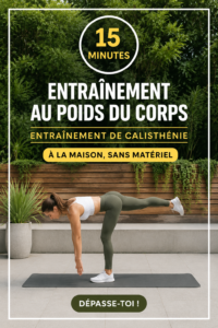 Femme s'entraînant à la maison sans matériel, effectuant des exercices de calisthénie.