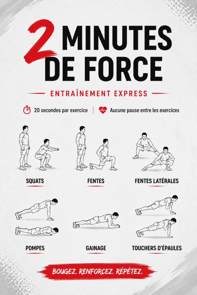 Femme pratiquant un entraînement de force de 2 minutes à domicile