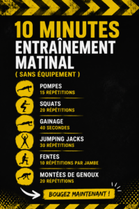 Femme en train de faire un entraînement matinal de 10 minutes sans équipement