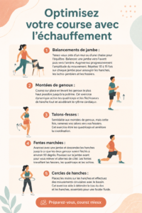 Femme en train de réaliser des étirements avant une course, optimisant ses performances.