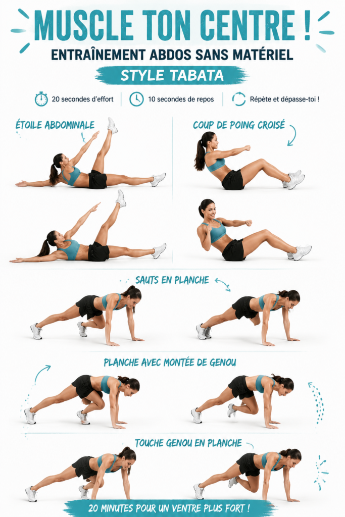 Femme en train de réaliser un exercice de gainage pour renforcer les abdos sans matériel.