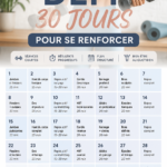 Femme faisant des exercices de fitness dans un salon, illustrant un programme de remise en forme