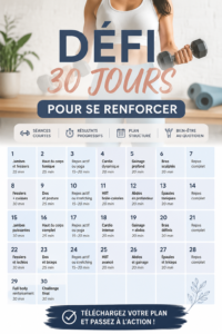 Femme faisant des exercices de fitness dans un salon, illustrant un programme de remise en forme