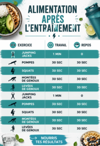 Plat équilibré avec protéines et glucides, idéal après une séance de sport.