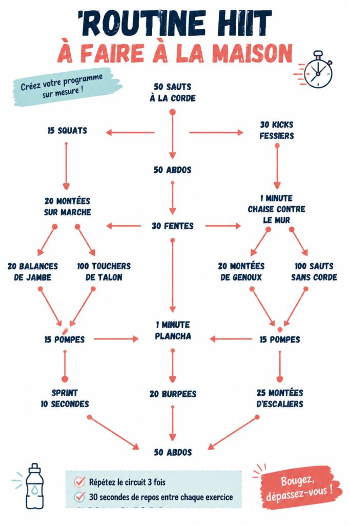 Femme en train de réaliser des exercices de HIIT à domicile