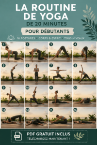 Une femme réalisant une routine de yoga de 20 minutes dans un parc tranquille.