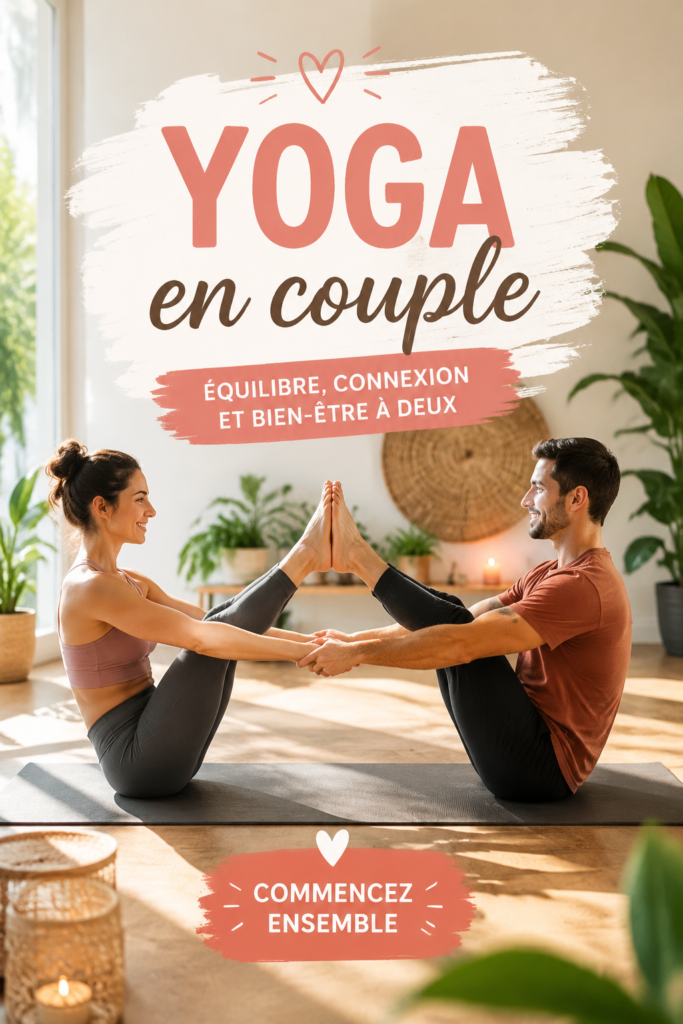 Deux personnes pratiquant le yoga en couple dans un cadre paisible
