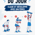 Femme pratiquant le clean and press avec haltères en salle de sport