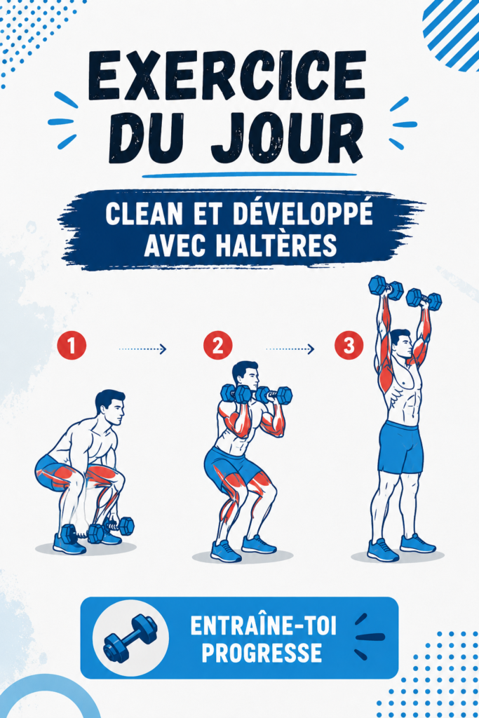 Femme pratiquant le clean and press avec haltères en salle de sport