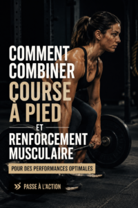 Femme courant tout en faisant des exercices de musculation, illustrant l'alliance entre course et renforcement.