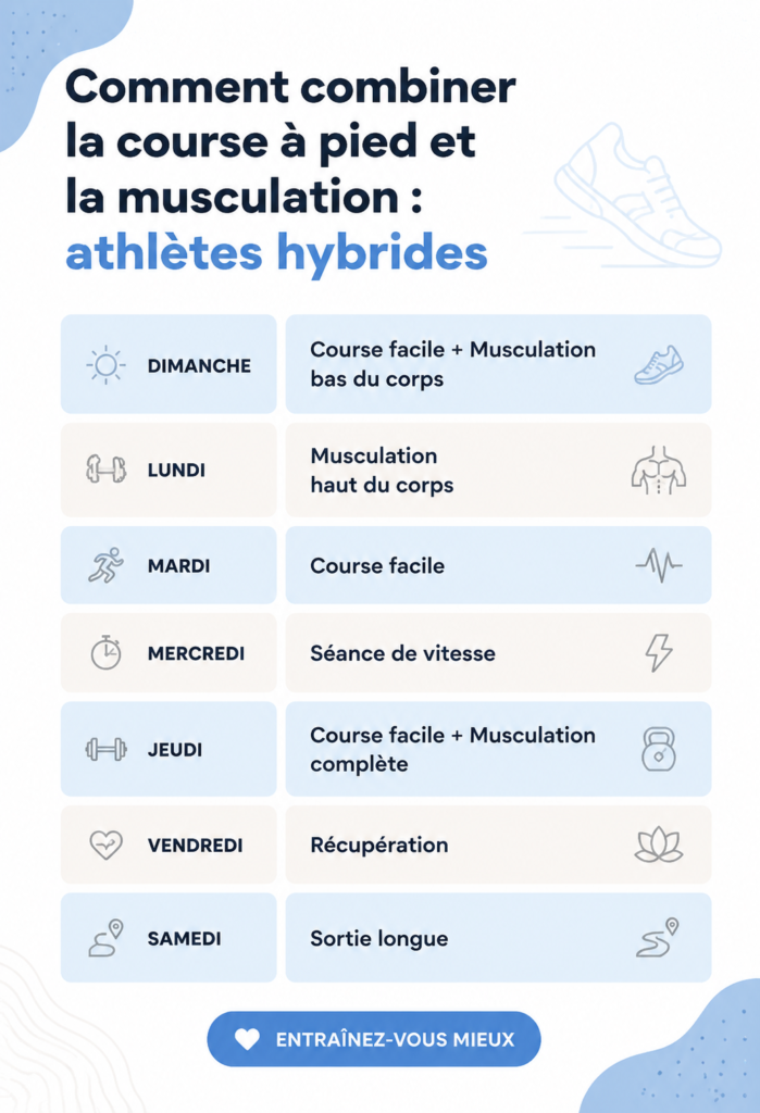 Femme faisant du jogging avec des poids dans les mains, symbole de l'entraînement hybride.