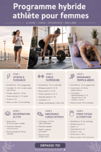 Femme en plein exercice de musculation et de cardio, représentant un entraînement hybride.