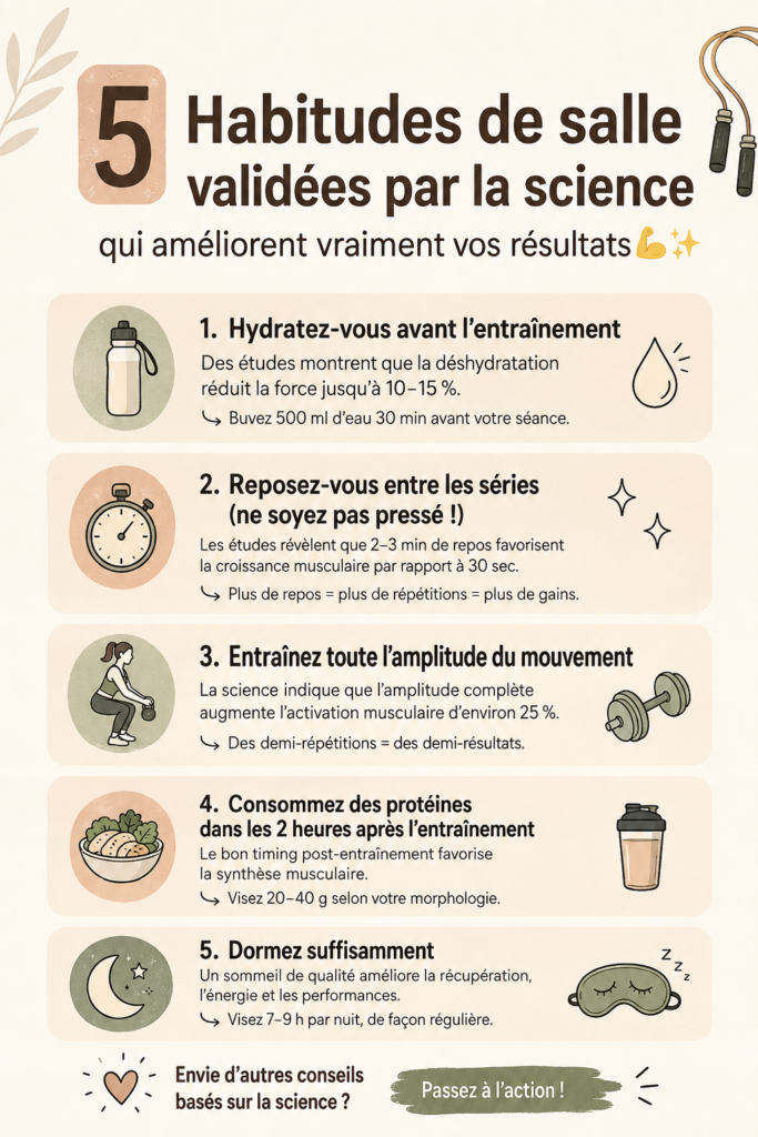 Femme s'entraînant à la salle de gym, illustrant des habitudes de workout efficaces.