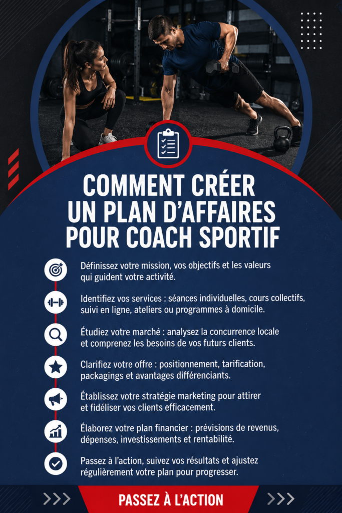 Femme développant son plan d'affaires pour le coaching sportif sur un ordinateur.