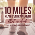 Femme courant dans un parc, heureuse et déterminée, illustrant un plan d'entraînement de 10 miles.