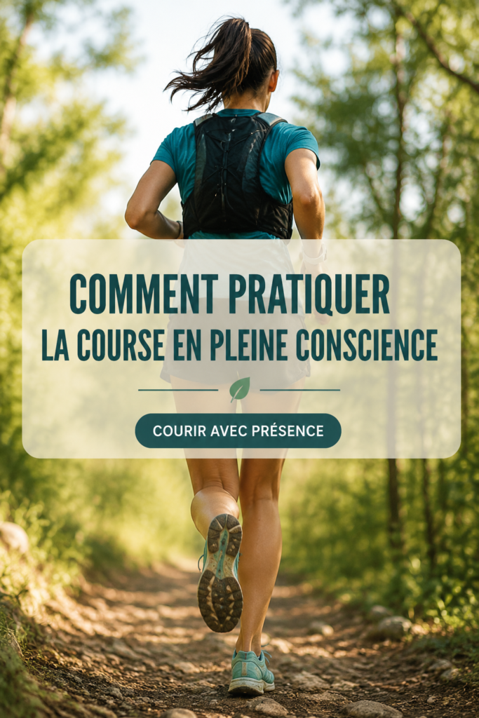 Femme courant paisiblement dans un parc, pratiquant la course consciente.