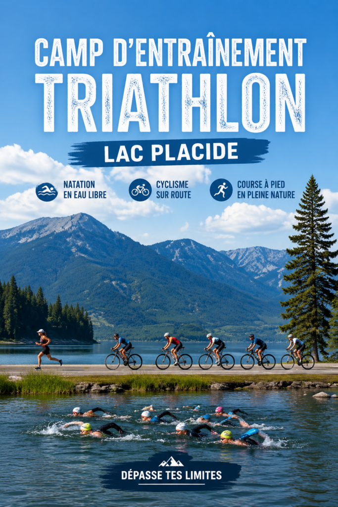 Une femme participant à un triathlon, montrant concentration et détermination au cours de la course.