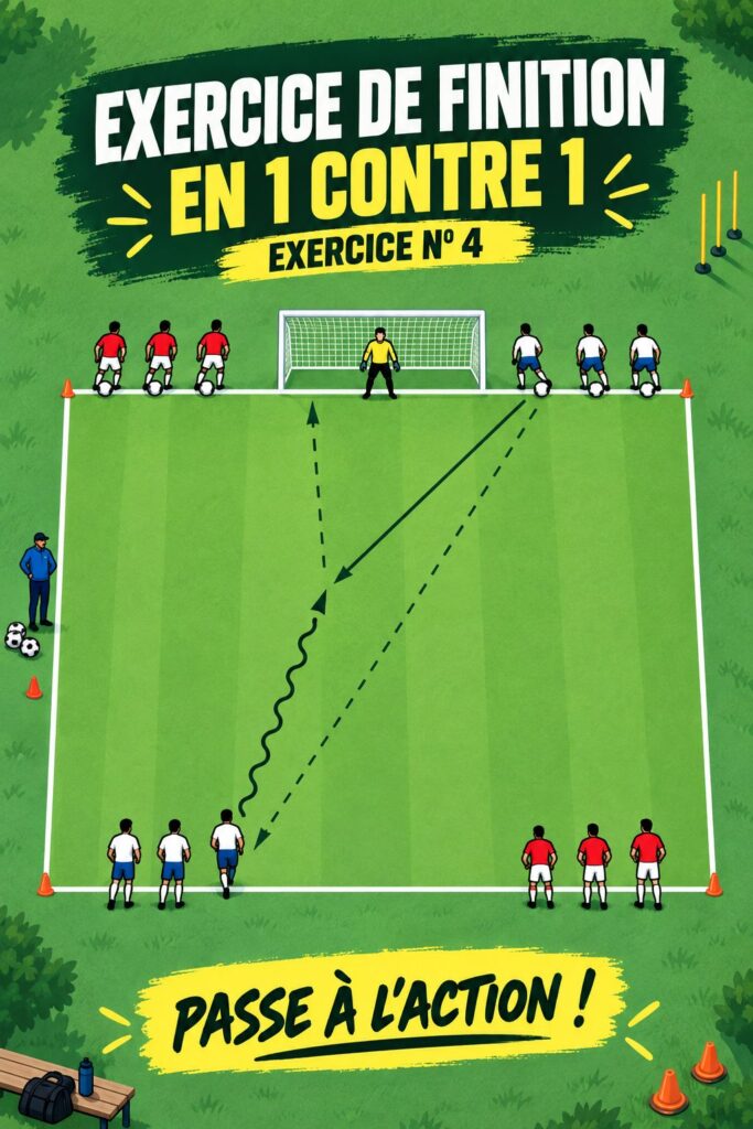 Femme s'entraînant à des tirs au but sur un terrain de football.