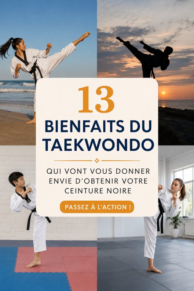 Femme pratiquant le taekwondo, démontrant une technique de frappe