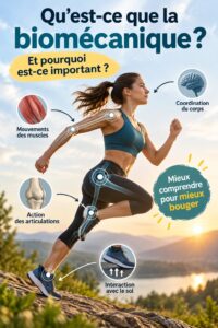 Femme courant en pleine nature, illustrant les principes de biomécanique appliqués au sport.