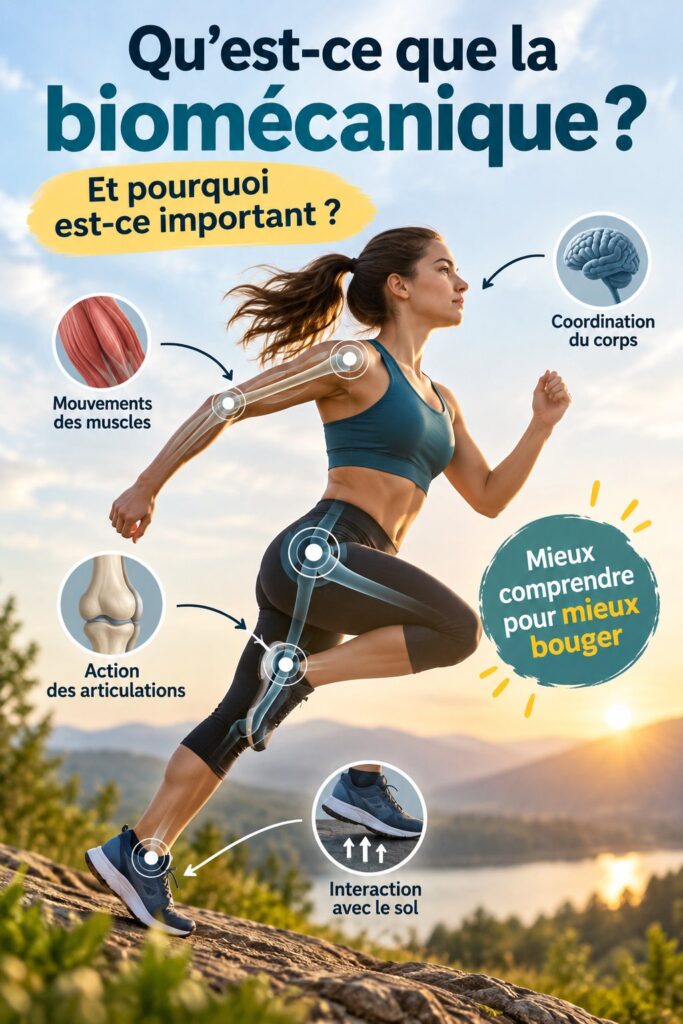 Femme courant en pleine nature, illustrant les principes de biomécanique appliqués au sport.