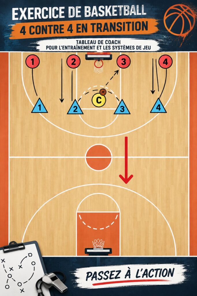 Drill de basketball 4 contre 4 en action