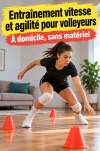 Femme en train de faire des exercices d'agilité à la maison pour le volley.