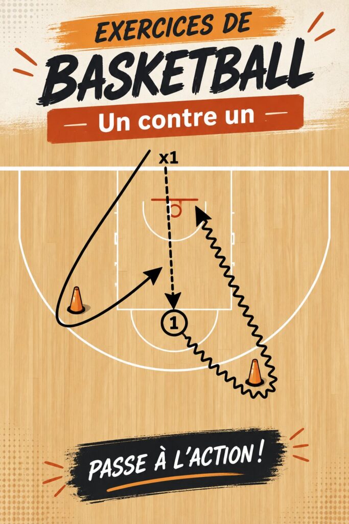 Un entraîneur montrant à une joueuse des exercices de basketball en un contre un.